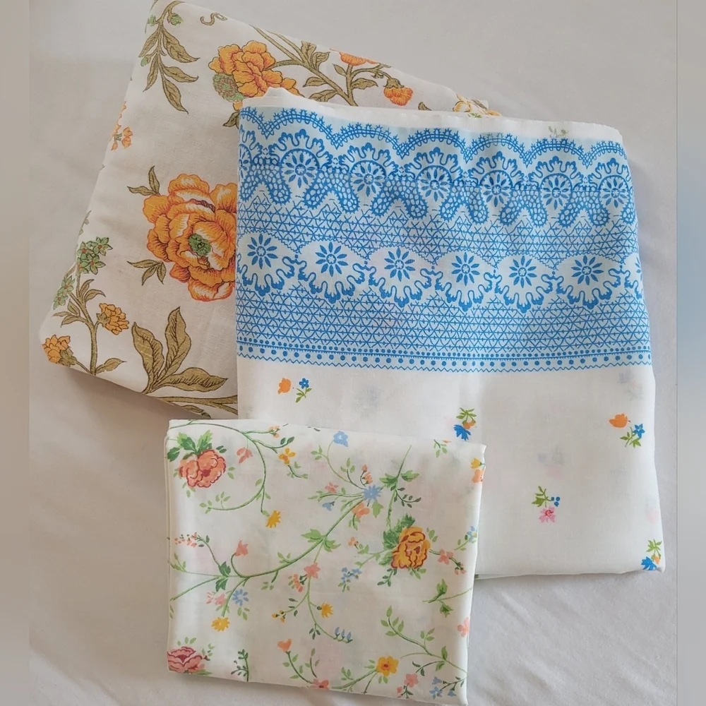 VINTAGE Single/Twin 3pc Bedding Florals Orange, Green, Blue, Yellow, Pink. - Picture 9 of 13